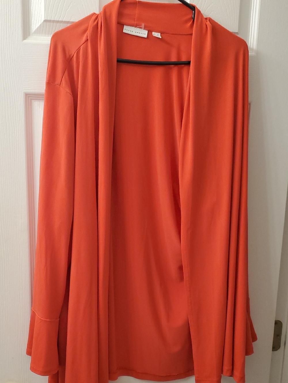 Susan Graver Orange Open-Front Draped Cardigan
